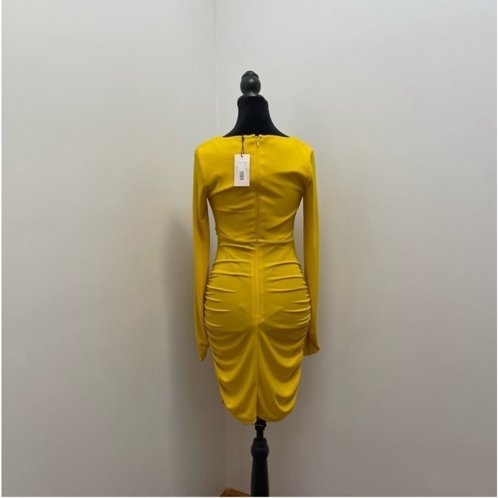 NEW! Cinq A Sept- Yellow Long Sleeve Ruched V Neck Miah Mini Dress NWOT - Picture 5 of 10